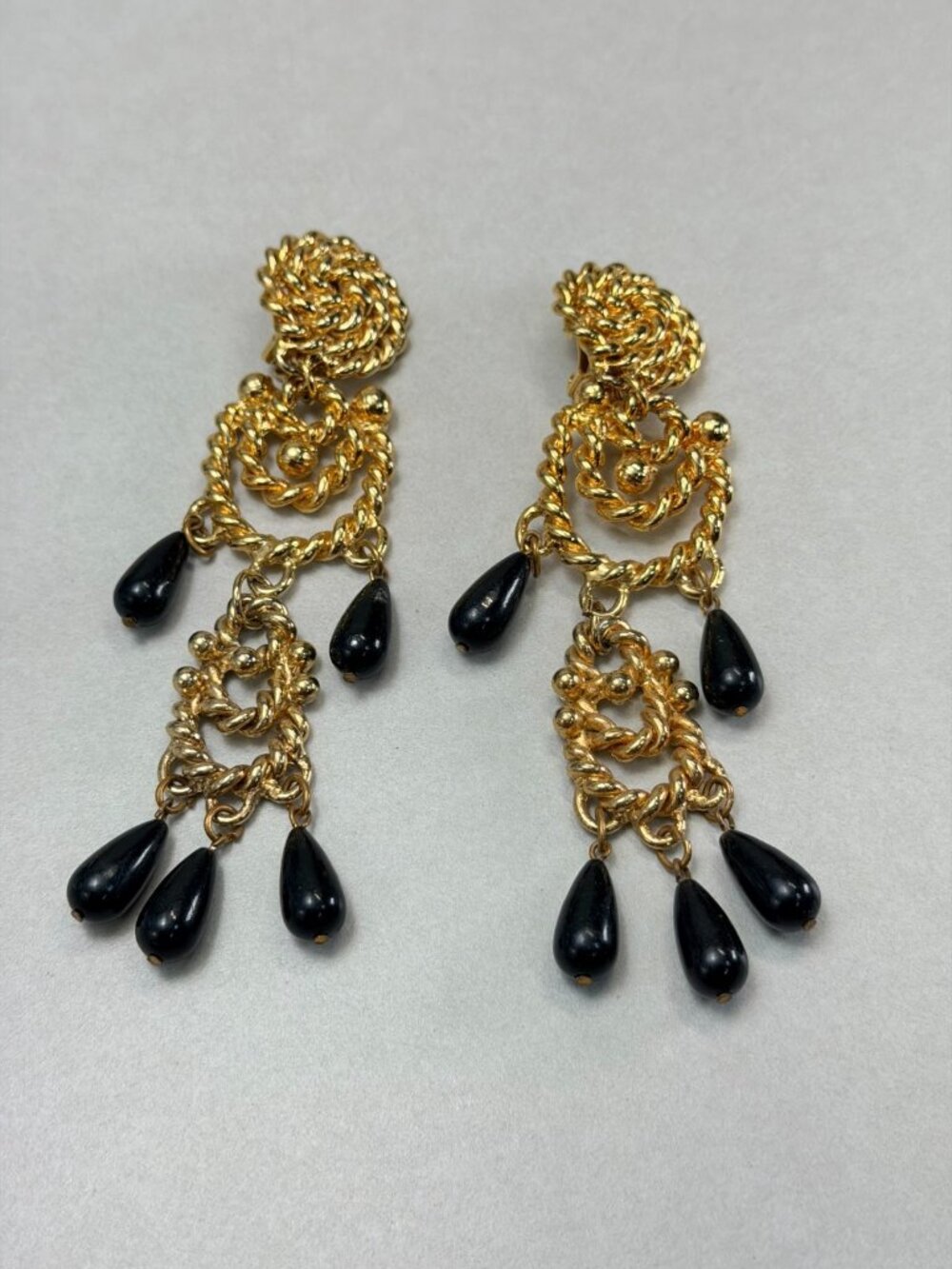 Vintage Signed Blanca Dramatic Oversized Black Drop Runway Dangle Earrings - Picture 7 of 9